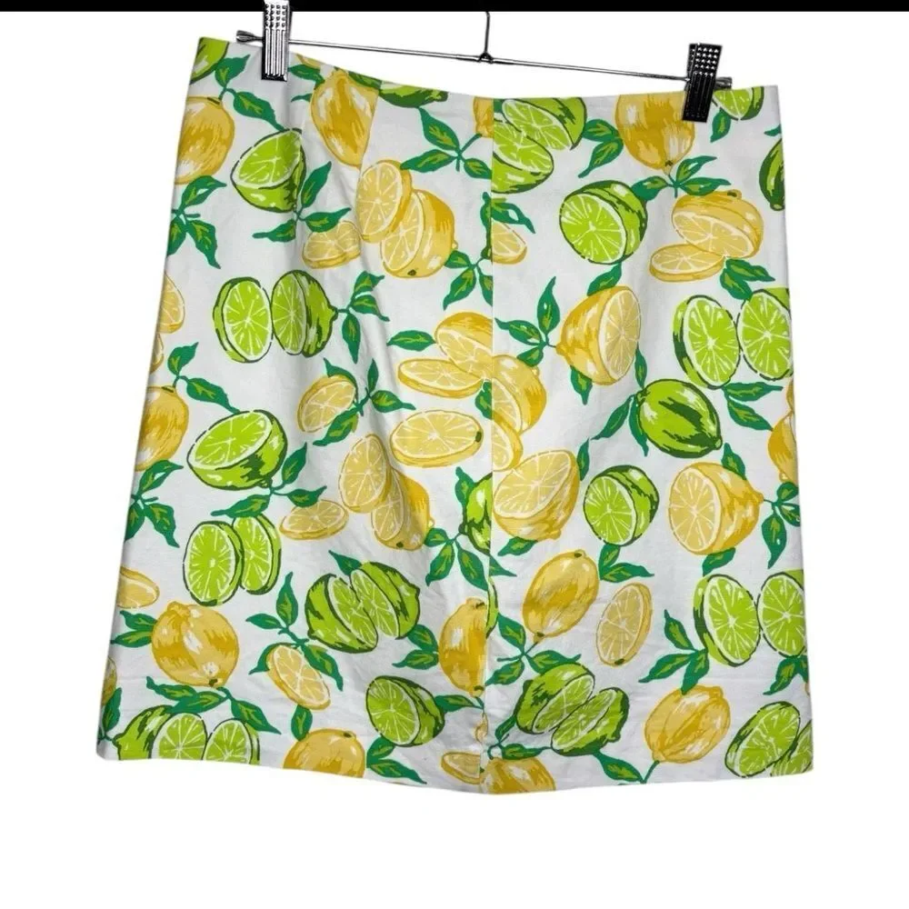 Talbots Pencil Skirt Size 4 Lemon Lime Print Fruit Preppy
